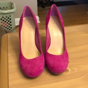 Pink suede high heels